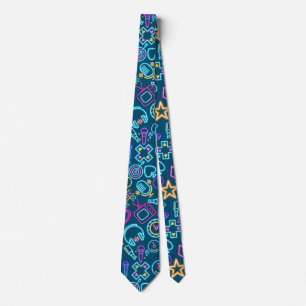 Vintage 80's Neon Light Pattern 01x4 DBlue BG Tie