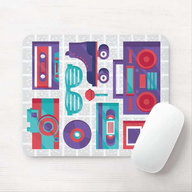 Vintage 80s Retro Elements Grid Mouse Pad (With Mouse)
