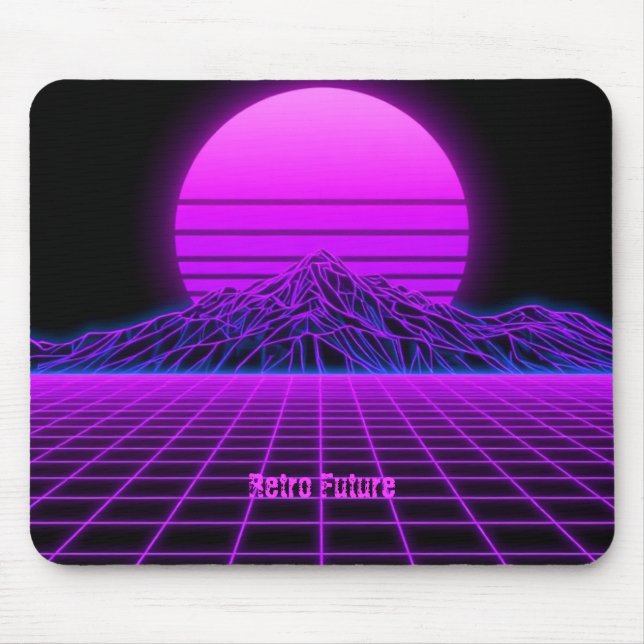 Vintage 80s Retrowave Mountain Scene Mouse Pad (Front)