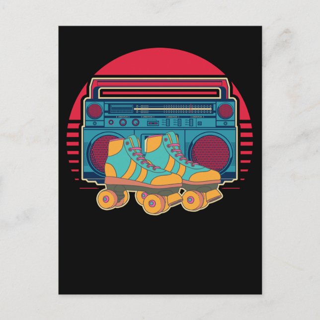 Vintage 80s Roller Skating Girl Disco Rollerskates Postcard (Front)