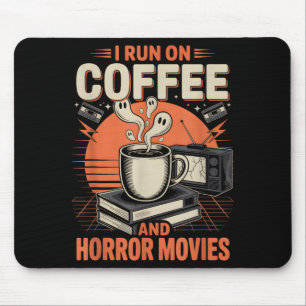 Vintage 80s run on coffee and horror movies ghost mouse pad