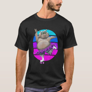 Vintage 80s Style Roller Skating Retro Hippo Skate T-Shirt