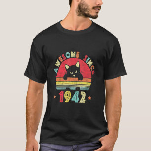 Vintage 80th Birthday Awesome Since 1942 Retro Cat T-Shirt