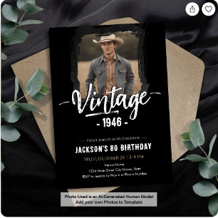 Vintage 80th Birthday Invitation