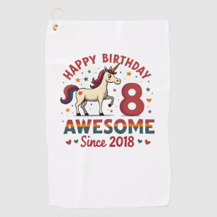 Vintage 8 Awesome Since 2018 Unicorn Birthday Rain Golf Towel