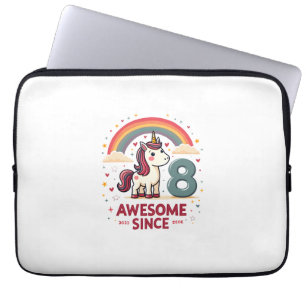 Vintage 8 Awesome Since 2018 Unicorn Birthday Rain Laptop Sleeve