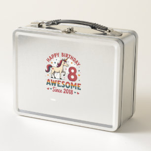 Vintage 8 Awesome Since 2018 Unicorn Birthday Rain Metal Lunch Box
