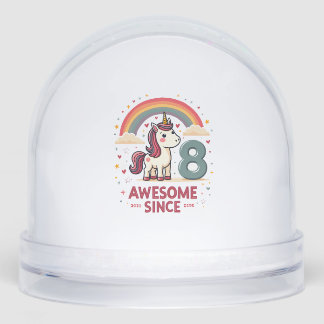 Vintage 8 Awesome Since 2018 Unicorn Birthday Rain Snowglobe