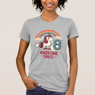 Vintage 8 Awesome Since 2018 Unicorn Birthday Rain T-Shirt