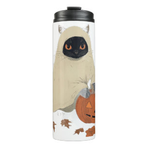 Vintage 90s Black Cat Pumpkin Halloween Spooky Thermal Tumbler