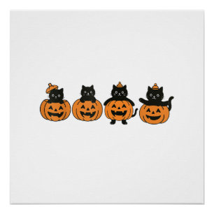 Vintage 90s Cat Halloween Pumpkin Black Cat Poster
