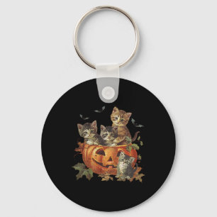 Vintage 90s Cat Halloween Pumpkin Cat Lover Spooky Key Ring