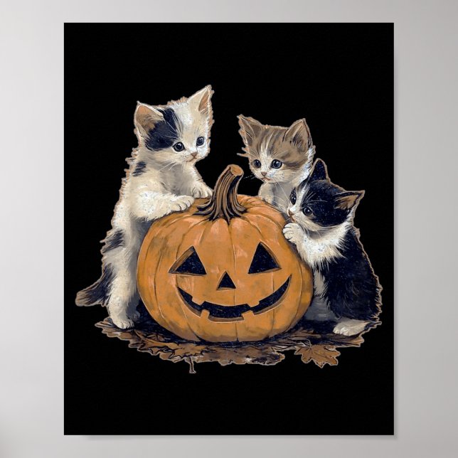 Vintage 90s Cat Halloween Retro Halloween Vintage  Poster (Front)