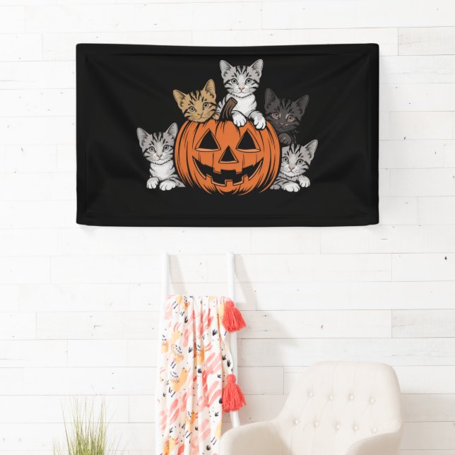 Vintage 90s Cat Halloween Retro Spooky Season  Banner (Insitu)