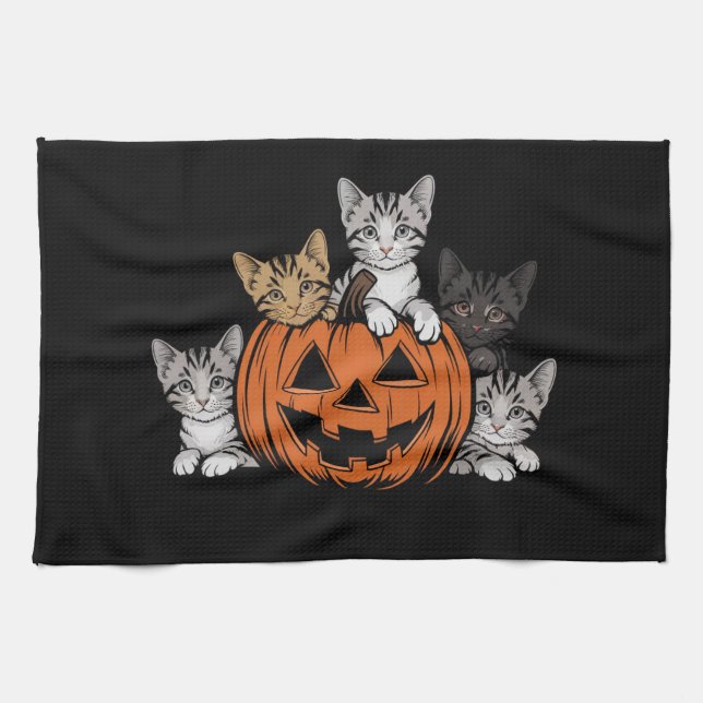 Vintage 90s Cat Halloween Retro Spooky Season  Tea Towel (Horizontal)