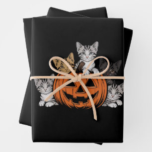 Vintage 90s Cat Halloween Retro Spooky Season Wrapping Paper Sheet