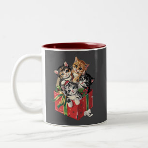Vintage 90s Cat Lover Christmas Retro Cats Xmas Two-Tone Coffee Mug