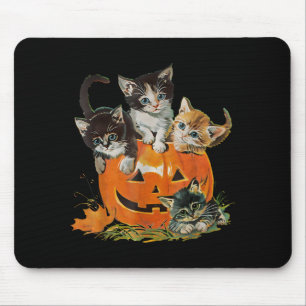 Vintage 90s Cat Pumpkin Halloween Retro Floral Mouse Pad