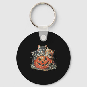 Vintage 90s Cat Pumpkin Halloween Retro Floral Sok Key Ring