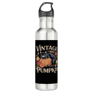Vintage 90s Cat Pumpkin Halloween Retro Floral Spo 710 Ml Water Bottle