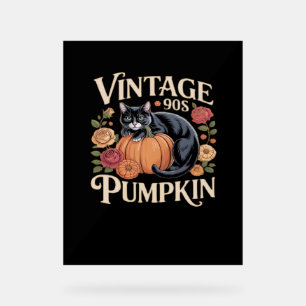 Vintage 90s Cat Pumpkin Halloween Retro Floral Spo Acrylic Sign