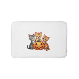 Vintage 90s Cat Pumpkin Halloween Retro Floral Spo Bath Mat