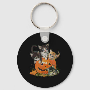 Vintage 90s Cat Pumpkin Halloween Retro Floral Spo Key Ring