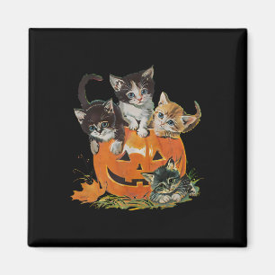 Vintage 90s Cat Pumpkin Halloween Retro Floral Spo Magnet