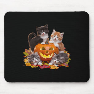 Vintage 90s Cat Pumpkin Halloween Retro Floral Spo Mouse Pad