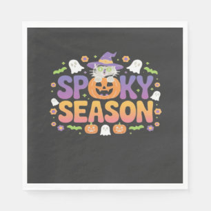 Vintage 90s Cat Pumpkin Halloween Retro Floral Spo Napkin