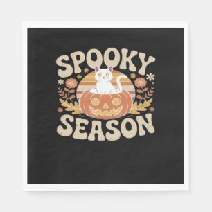 Vintage 90s Cat Pumpkin Halloween Retro Floral Spo Napkin