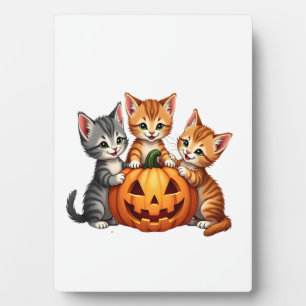Vintage 90s Cat Pumpkin Halloween Retro Floral Spo Plaque