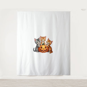 Vintage 90s Cat Pumpkin Halloween Retro Floral Spo Tapestry