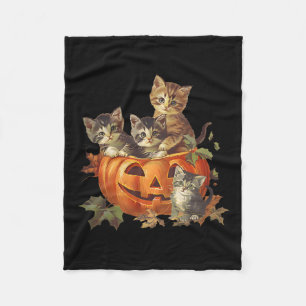 Vintage 90s Cat Retro Pumpkin Kittens Halloween Ca Fleece Blanket