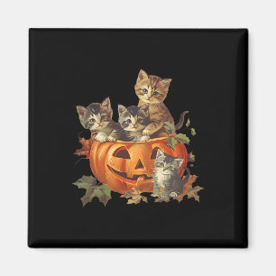 Vintage 90s Cat Retro Pumpkin Kittens Halloween Ca Magnet