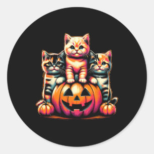 Vintage 90s Cats Kittens Pumpkin Halloween Spooky Classic Round Sticker