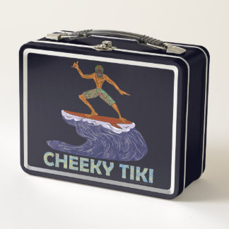 Vintage 90s Cheeky Tiki Surfing Retro Cartoon Metal Lunch Box
