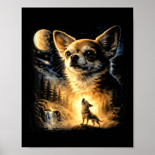 Vintage 90s Chihuahua Howling At The Moon Poster