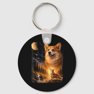 Vintage 90s Corgi Howling at The Moon Mystical Dog Key Ring