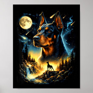 Vintage 90s Doberman Pinscher Howling At The Moon Poster