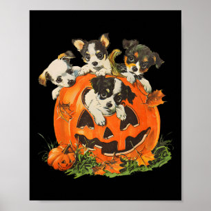 Vintage 90s Dog Retro Pumpkin Puppies Halloween Do Poster