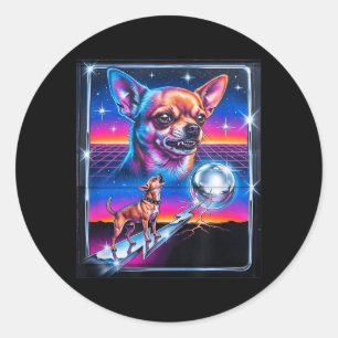 Vintage 90s Funny Chihuahua Howling at The Moon Classic Round Sticker