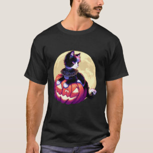 Vintage 90s Goth Cat Pumpkin Halloween Retro Flora T-Shirt