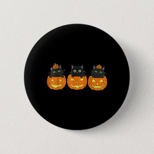 Vintage 90s Halloween Pumpkin Black Cat Spooky Art 6 Cm Round Badge