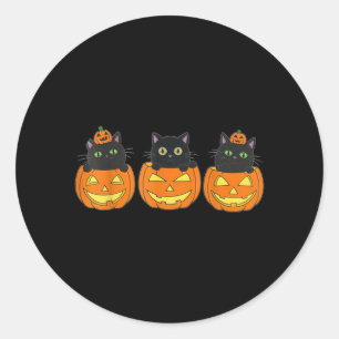 Vintage 90s Halloween Pumpkin Black Cat Spooky Art Classic Round Sticker