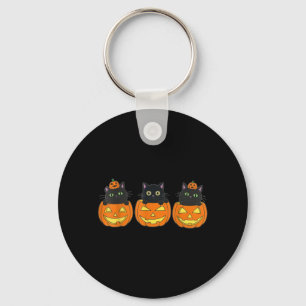 Vintage 90s Halloween Pumpkin Black Cat Spooky Art Key Ring