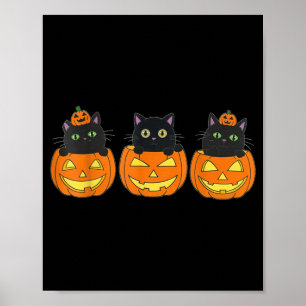 Vintage 90s Halloween Pumpkin Black Cat Spooky Art Poster