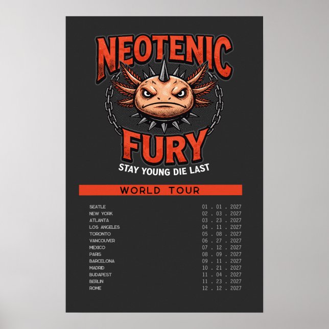 Vintage 90s Heavy Metal Axolotl Band Tour Parody Poster (Front)