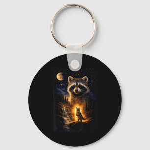 Vintage 90s racoon howling at the moon racoon key ring