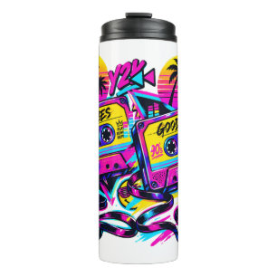 Vintage 90s Retro Cassette Neon Stainless Steel Tr Thermal Tumbler